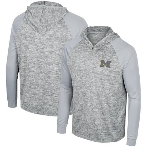 Men's Colosseum Gray Michigan Wolverines Cybernetic Raglan Quarter-Zip Hooded Top