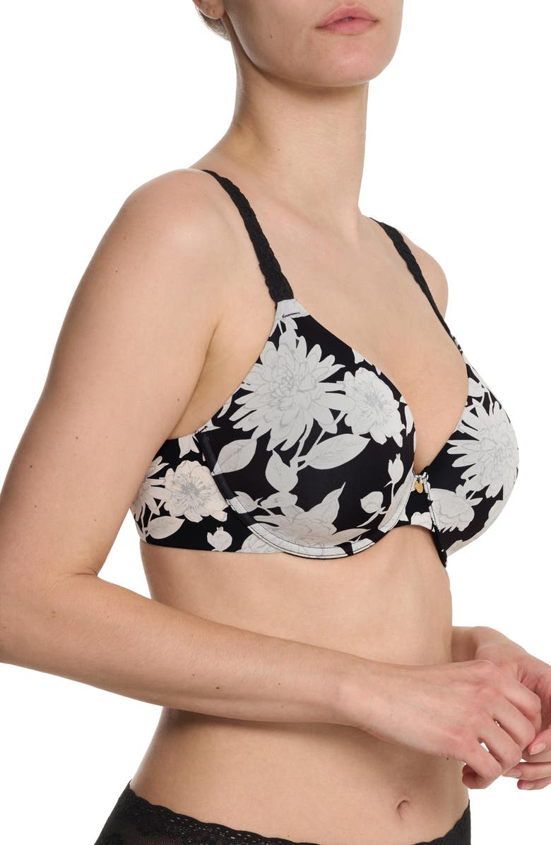 Natori Pure Luxe Plunge Underwire T-Shirt Bra, Alternate, color, Black Garden Rose Print