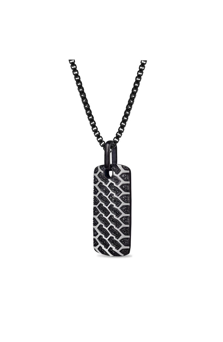 LuvMyJewelry Fast Track Tire Tread Silver & Black Diamond Tag Necklace, Alternate, color, Dark Grey
