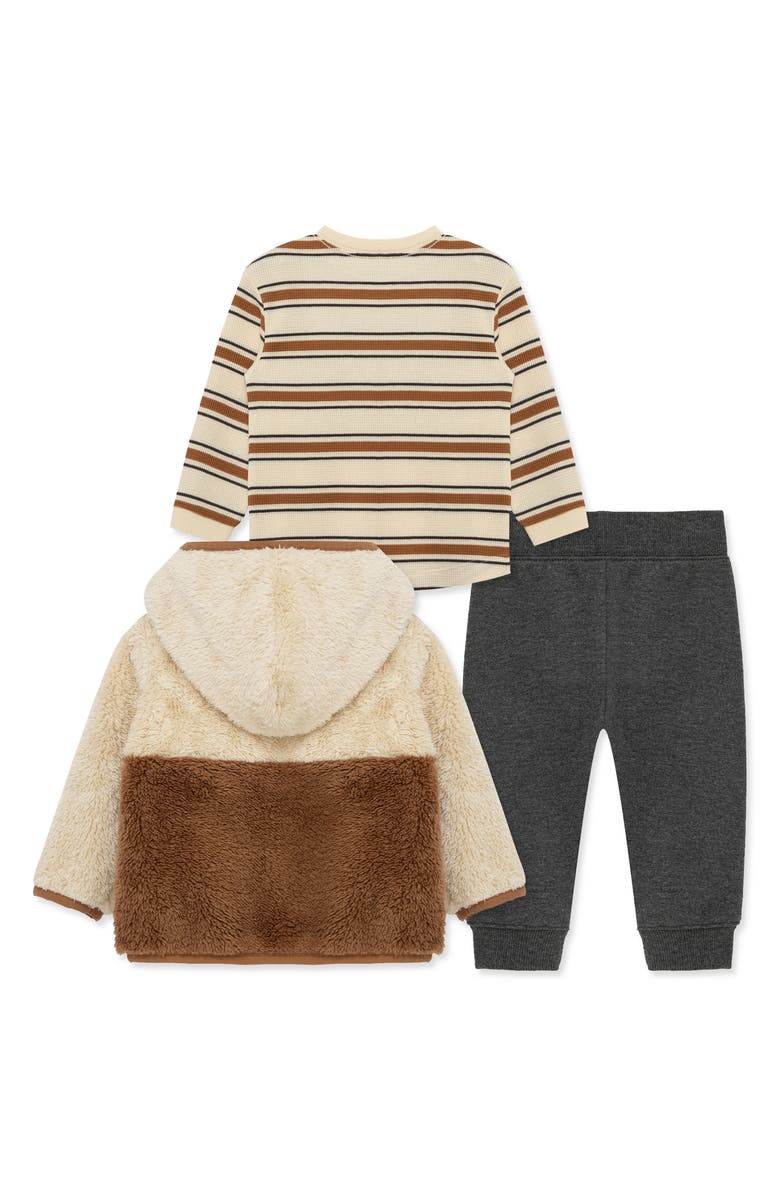 Little Me Colorblock Fleece Jacket, Stripe Thermal T-Shirt & Pants Set, Alternate, color, Multi