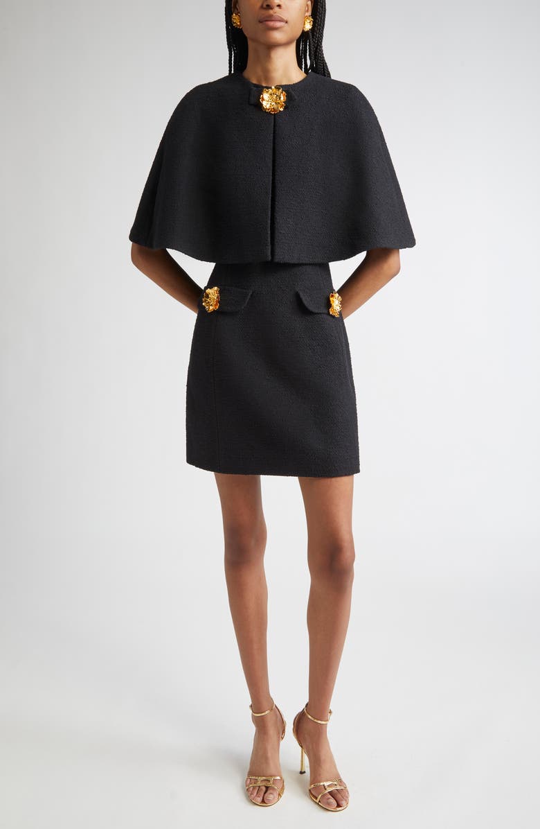 Oscar de la Renta Sleeveless Cotton Blend Tweed Dress, Alternate, color, Black