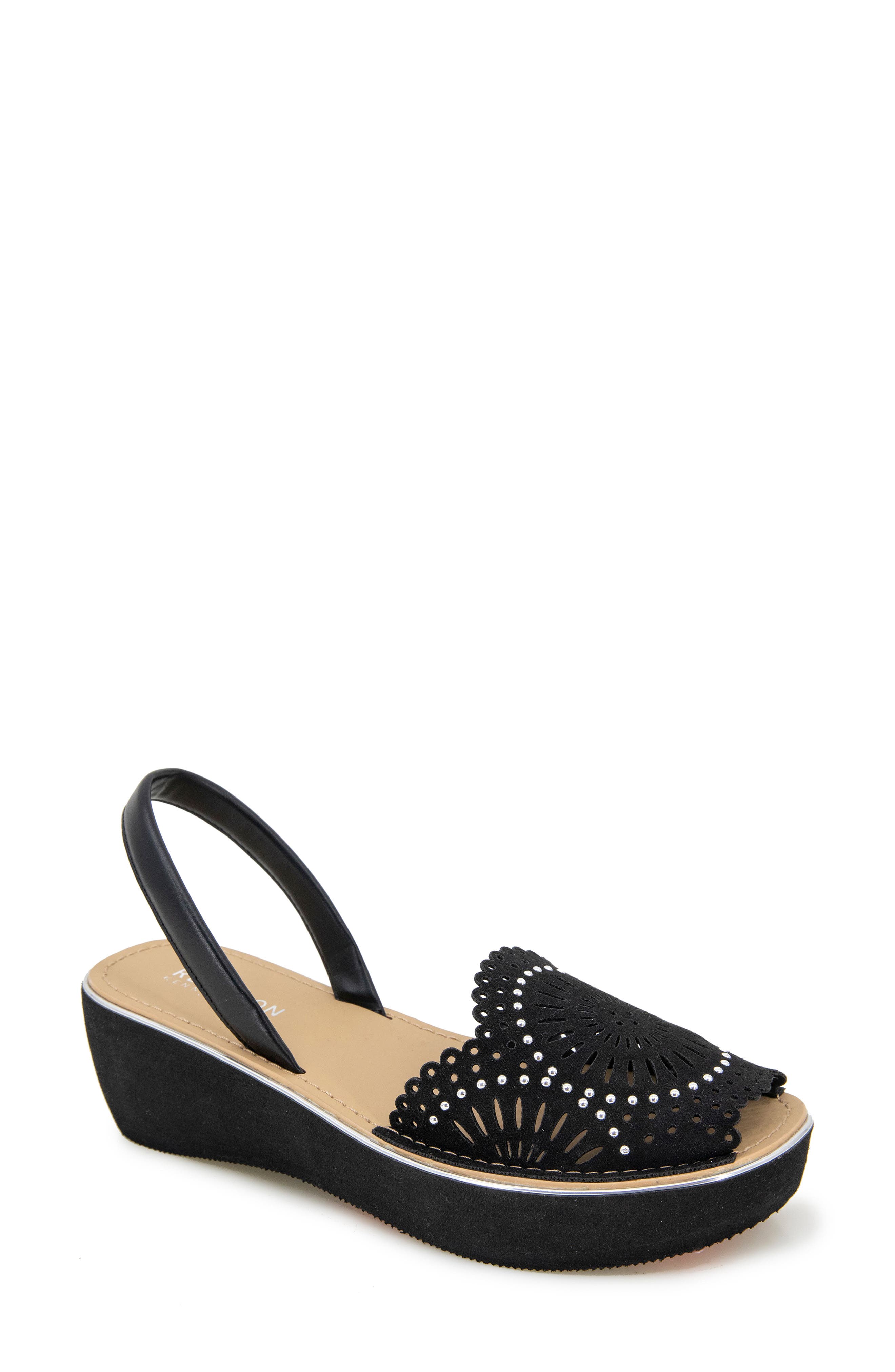 Kenneth Cole Reaction Fine Glass Foil Laser Wedge Sandal, Main, color, 