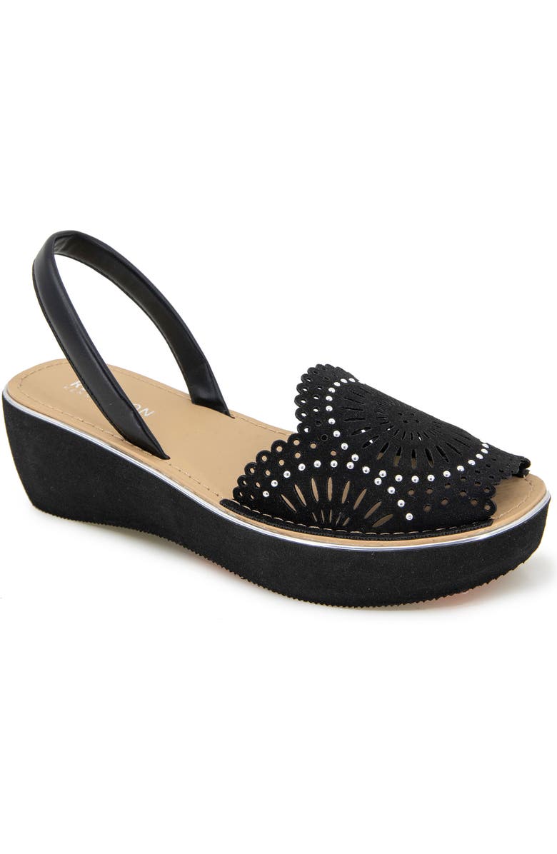 Kenneth Cole Reaction Fine Glass Foil Laser Wedge Sandal, Main, color,