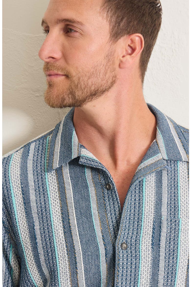 Milano Textured Stripe Cotton Camp Shirt, Alternate, color, KINGFISH
