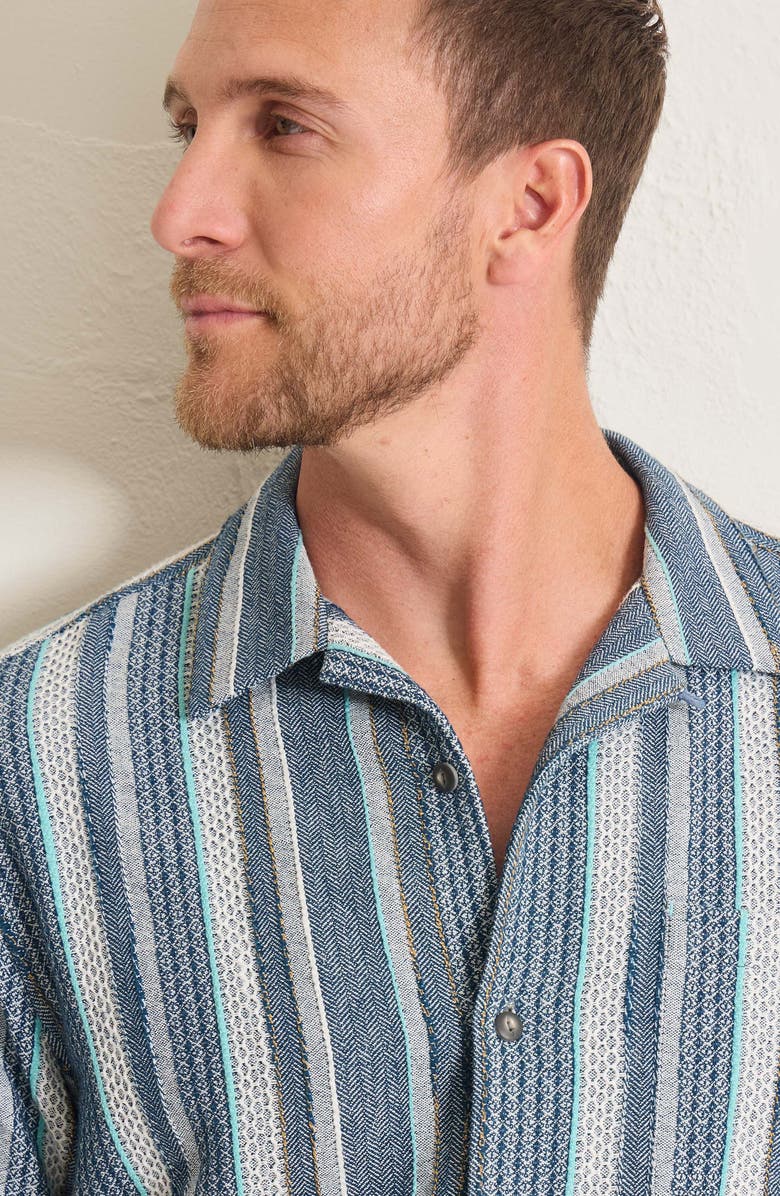 Tommy Bahama Milano Textured Stripe Cotton Camp Shirt, Alternate, color, Night Cap