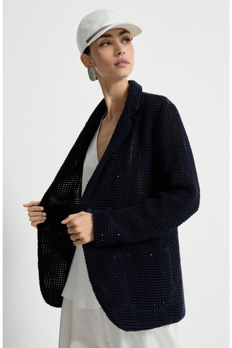 Net knit blazer, Alternate, color, Blue