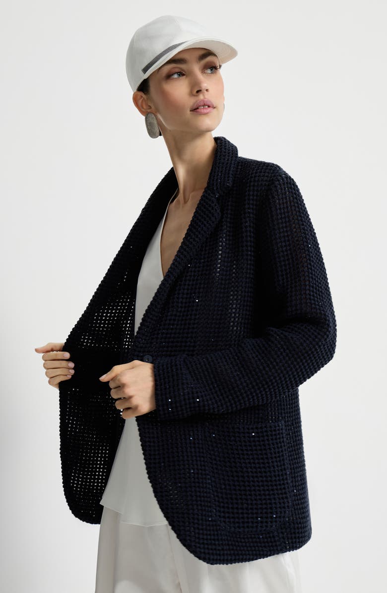 Brunello Cucinelli Net knit blazer, Alternate, color, Blue