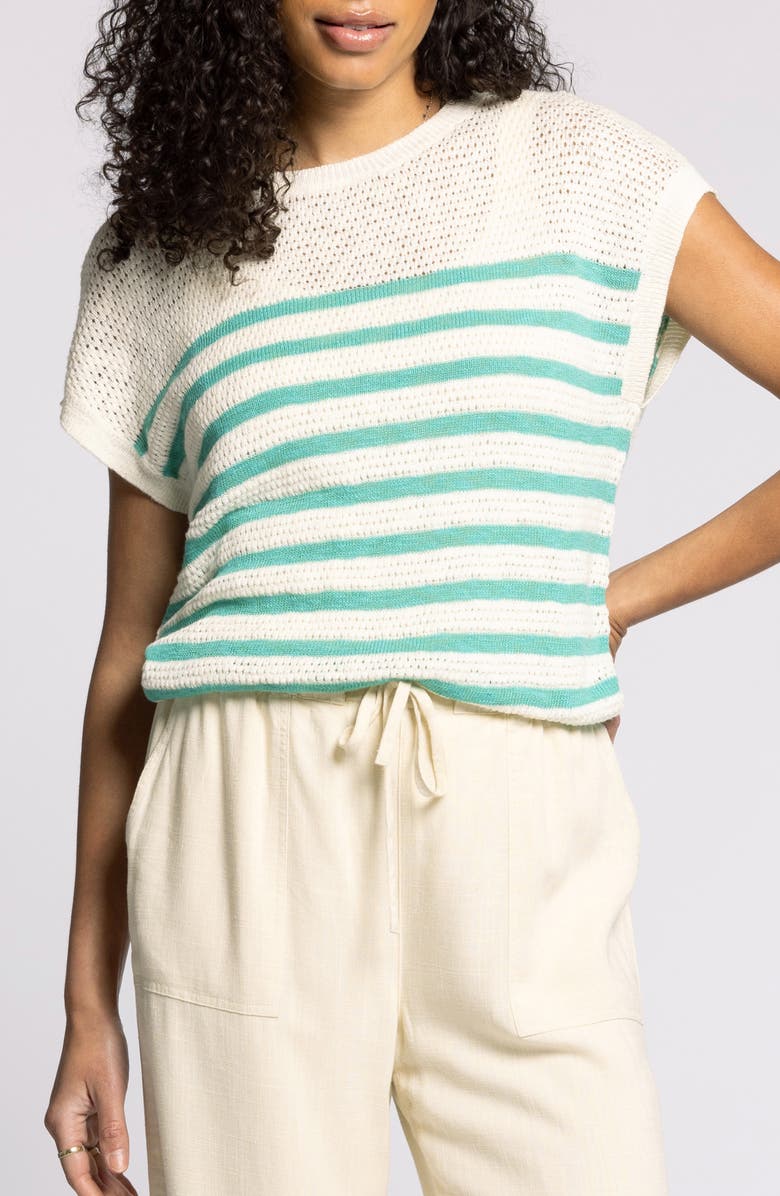 Thread & Supply Elfie Stripe Short Sleeve Cotton Blend Sweater, Main, color,