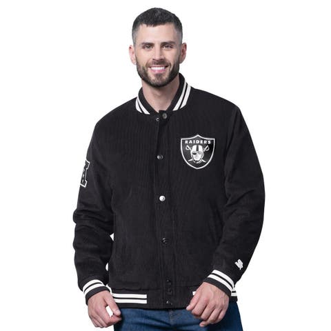 Men's Starter Black Las Vegas Raiders Blackout Corduroy Full-Snap Varsity Jacket
