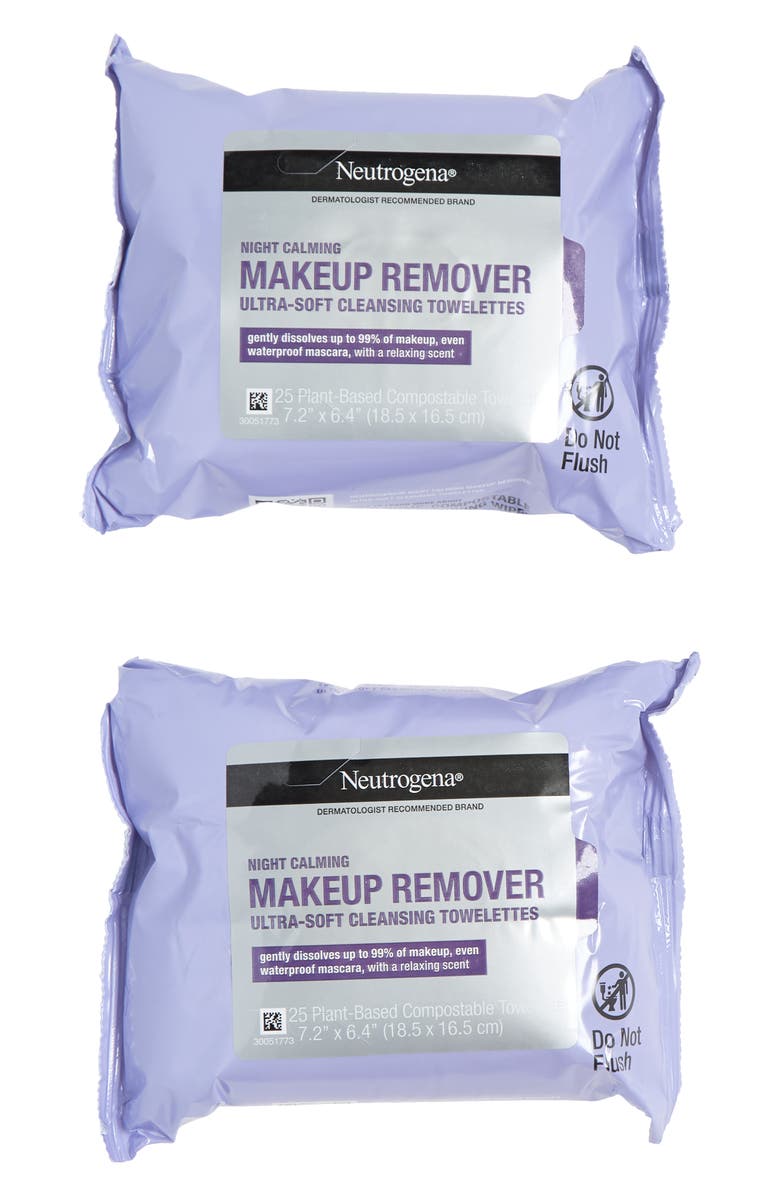 NEUTROGENA Pack of 2 Night Calming Make Up Remover Cleansing Towelettes, Main, color,