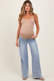 PinkBlush Lightly Distressed Wide Leg Maternity Jeans