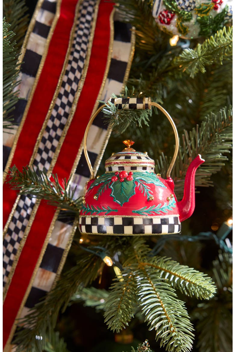 Holiday Kettle Glass Ornament, Alternate, color, RED