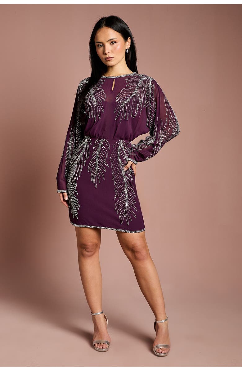 Coast Petite Feather Embellished Mini Dress, Alternate, color, Red