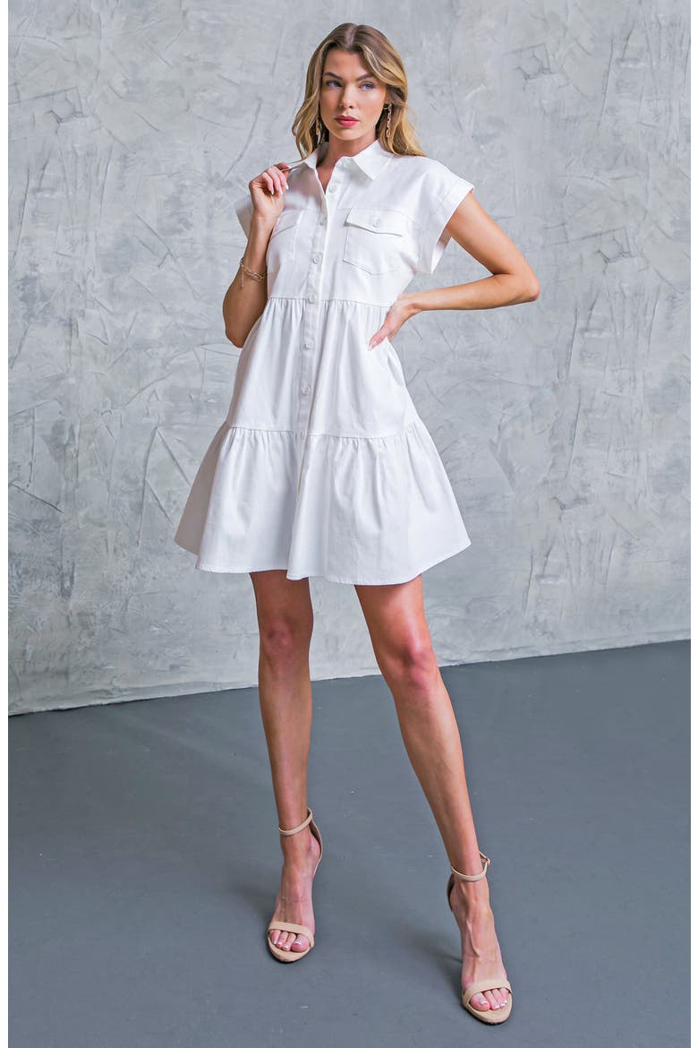 Short Sleeve Tiered Shirtdress, Alternate, color, WHITE