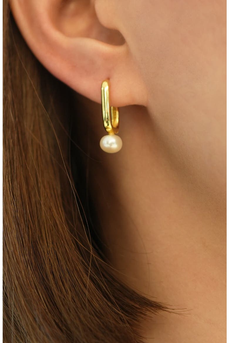 Freshwater Pearl Drop Hoop Earrings, Alternate, color, GOLD/ SILVER