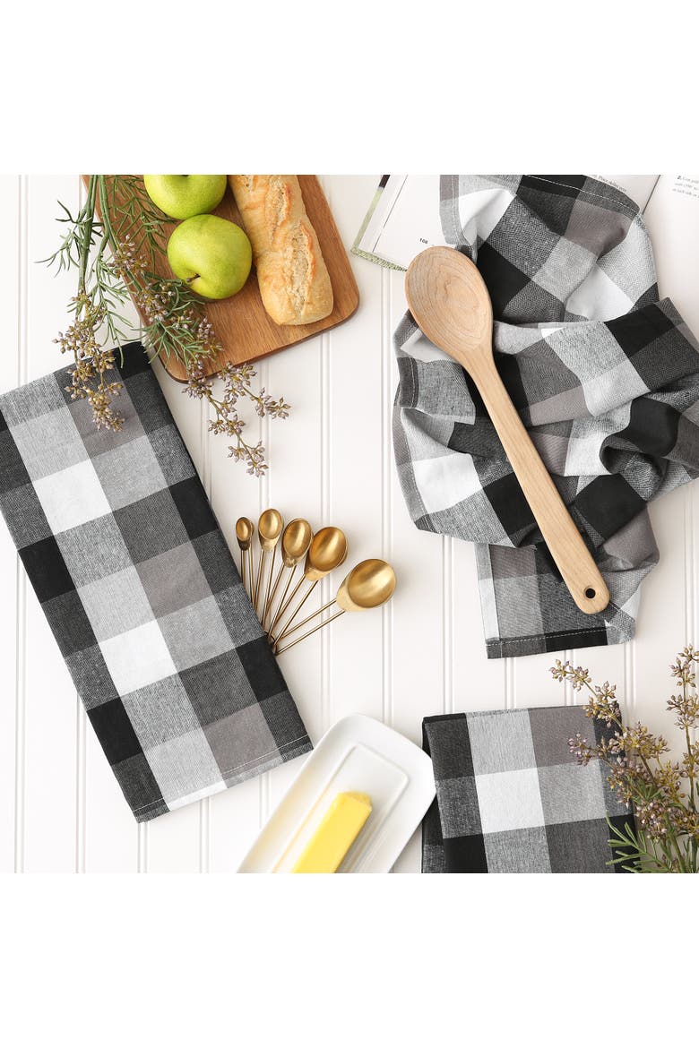 Black Tri Color Check Dishtowel Set/3, Alternate, color, Black