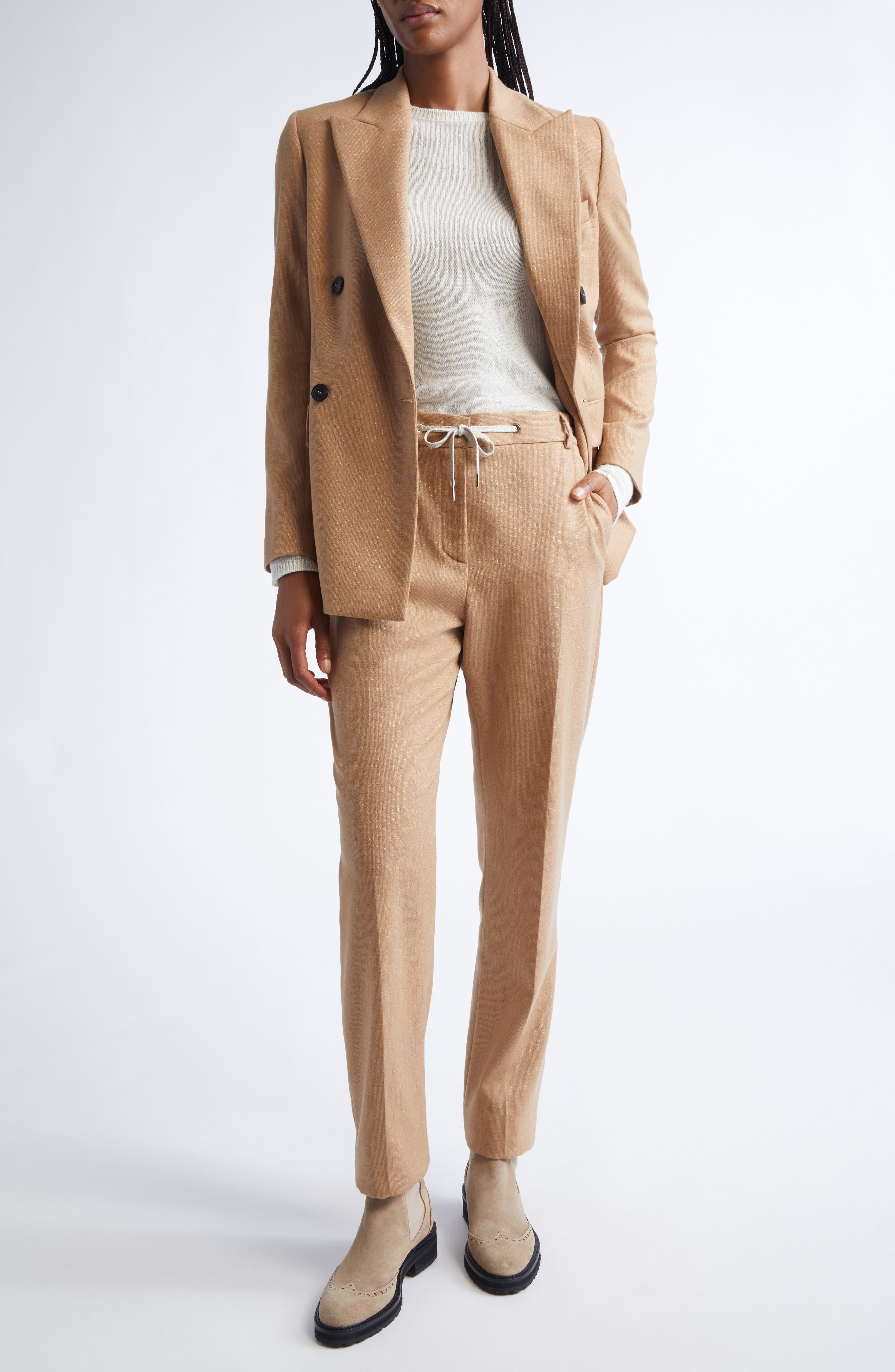 Drawstring Waist Virgin Wool Pants - image 2