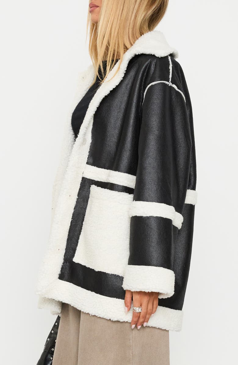 Princess Polly Lexie Faux Leather & Faux Fur Jacket, Alternate, color, Black