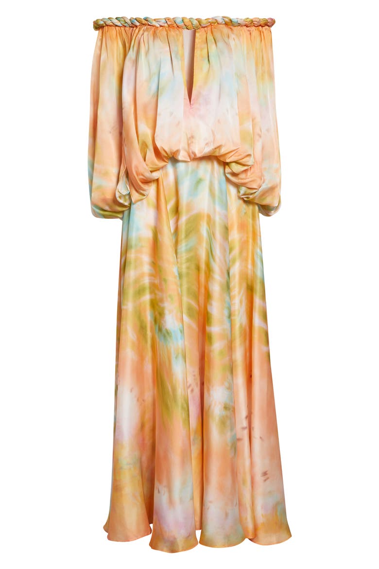 Luna Twist Print Silk Gown, Alternate, color, CORAL TIE DYE