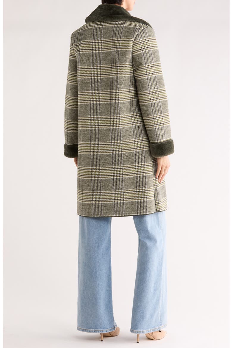 Plaid Faux Fur Trim Coat, Alternate, color, GREEN PLAID