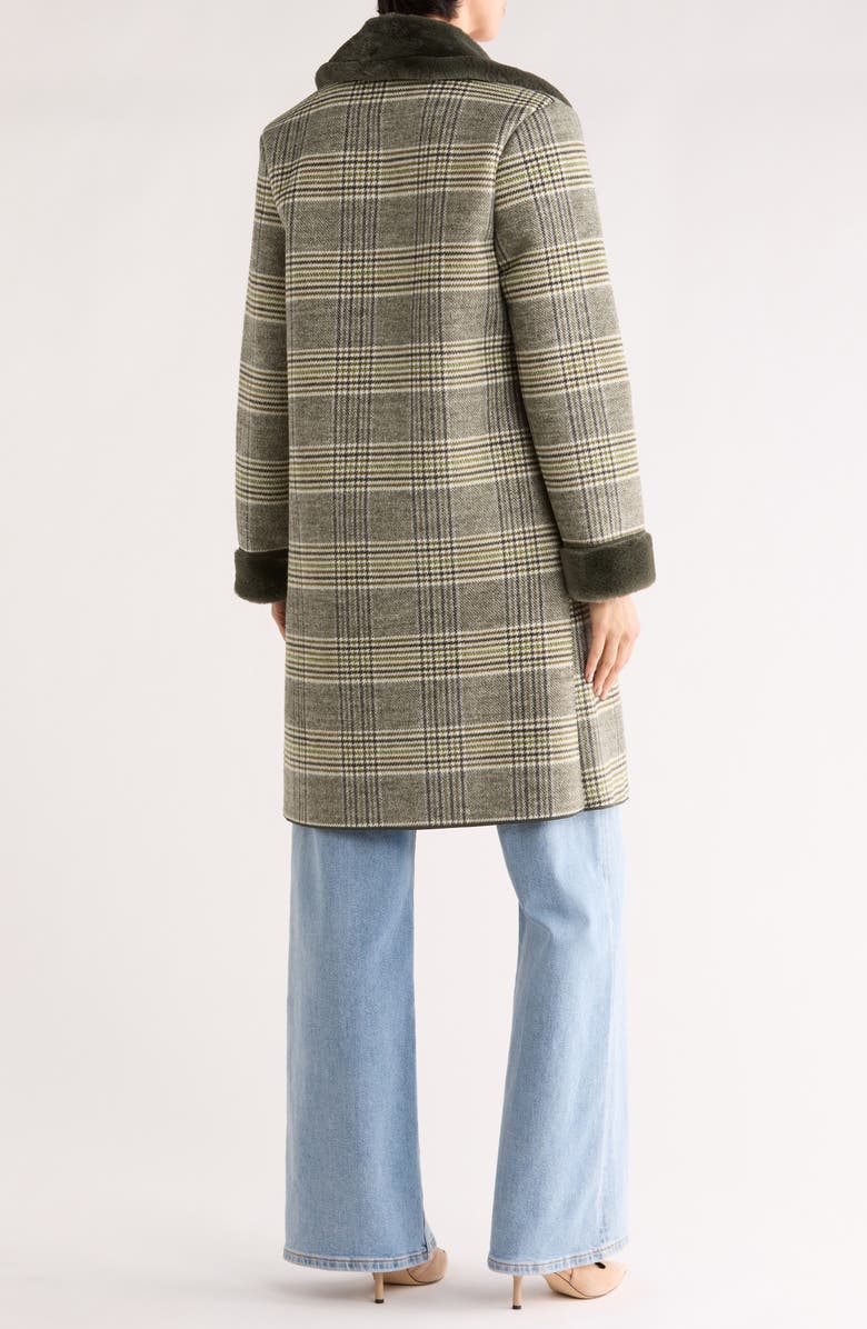 MELLODAY Plaid Faux Fur Trim Coat, Alternate, color, Green Plaid