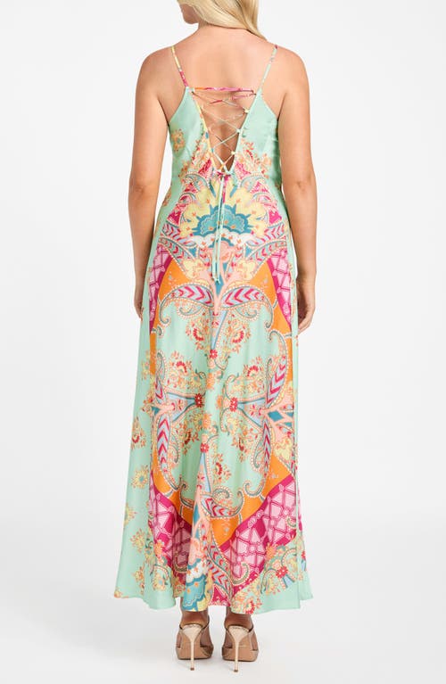 Marciano Grenada Lace-up Satin Maxi Dress In Multi