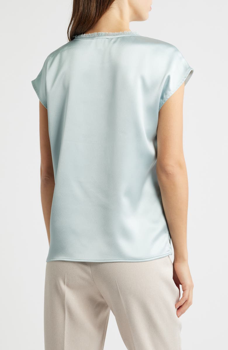 Tahari ASL Fringe Neck Satin Top, Alternate, color, Dusty Aqua
