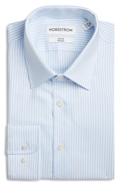 Trim Fit Pinstripe Premium Non-Iron Cotton Dress Shirt