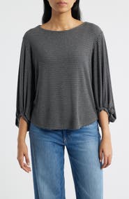 Wit & Wisdom Stripe Balloon Sleeve Knit Top