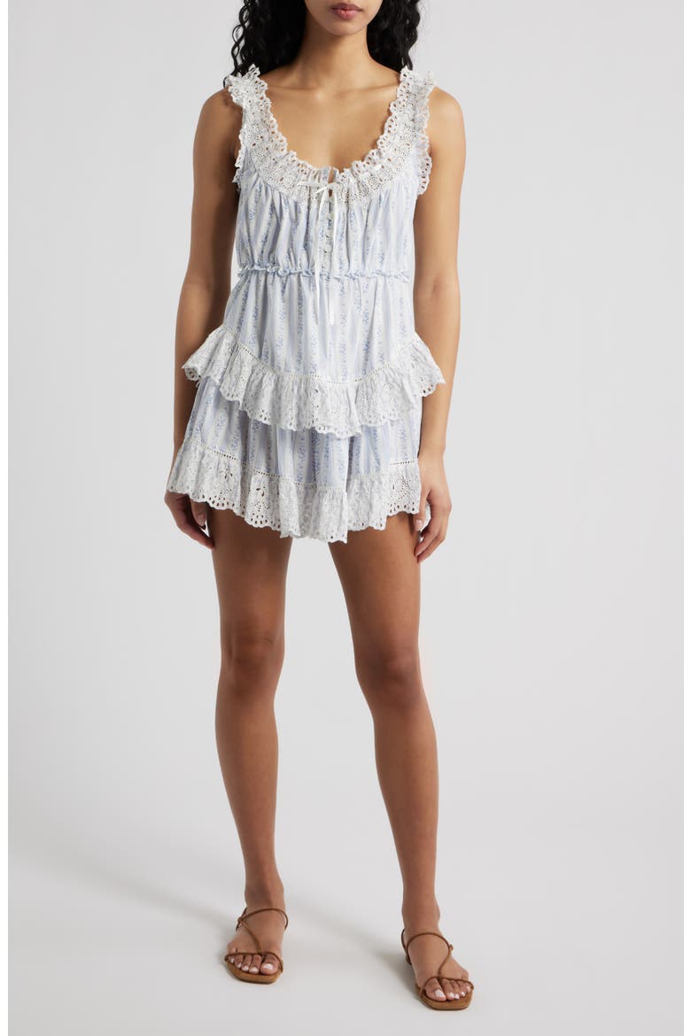 Zayan Floral Tiered Cotton Minidress, Main, color, SKY BONNET BLUE