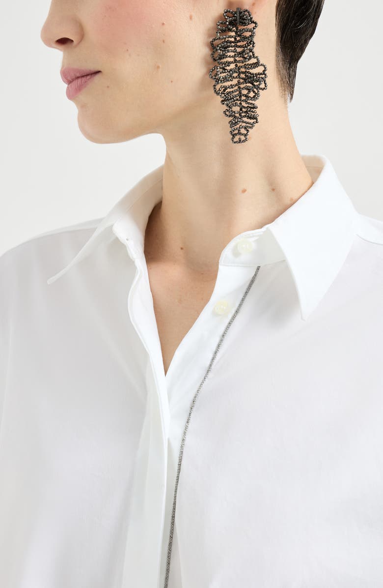 Brunello Cucinelli Stretch poplin shirt with monili, Alternate, color, White
