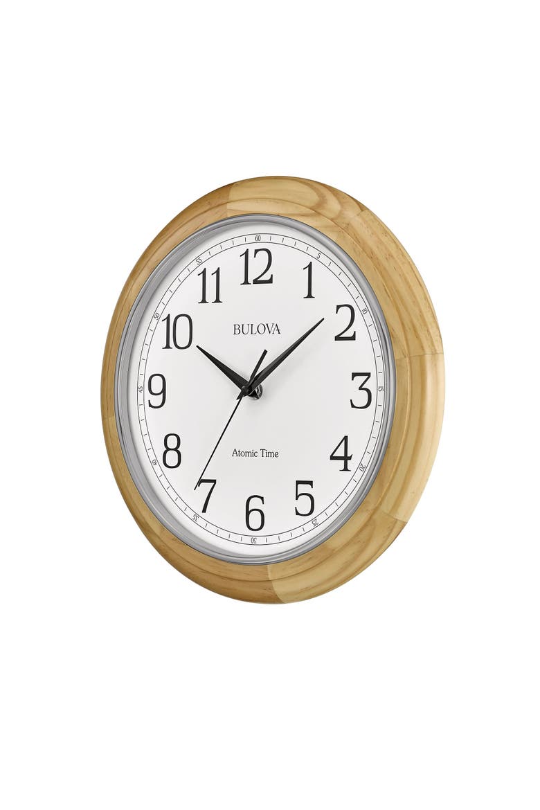 Atomic Time  Analog Quartz Wall Clock, Warm Brown Cherry, Alternate, color, Beige