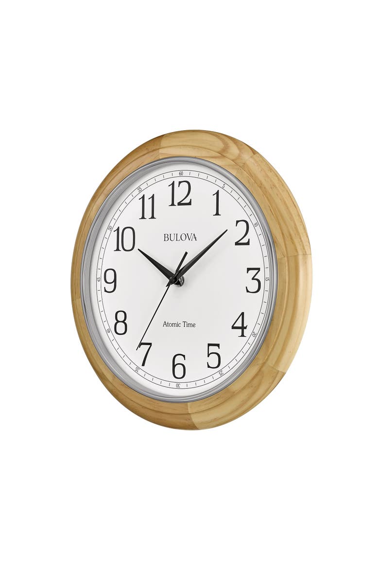 Bulova Clocks Atomic Time  Analog Quartz Wall Clock, Warm Brown Cherry, Alternate, color, Beige
