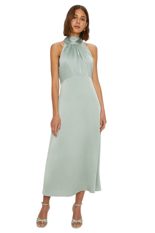 Oasis Satin Halter Neck Midi Bridesmaid Dress In Blue