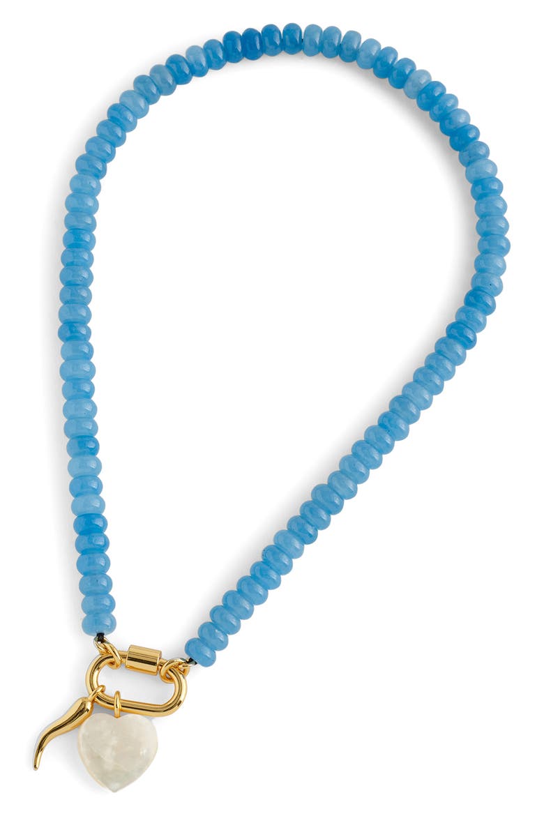 Semiprecious Beaded Carabiner Charm Necklace, Main, color, SOFT BLUE