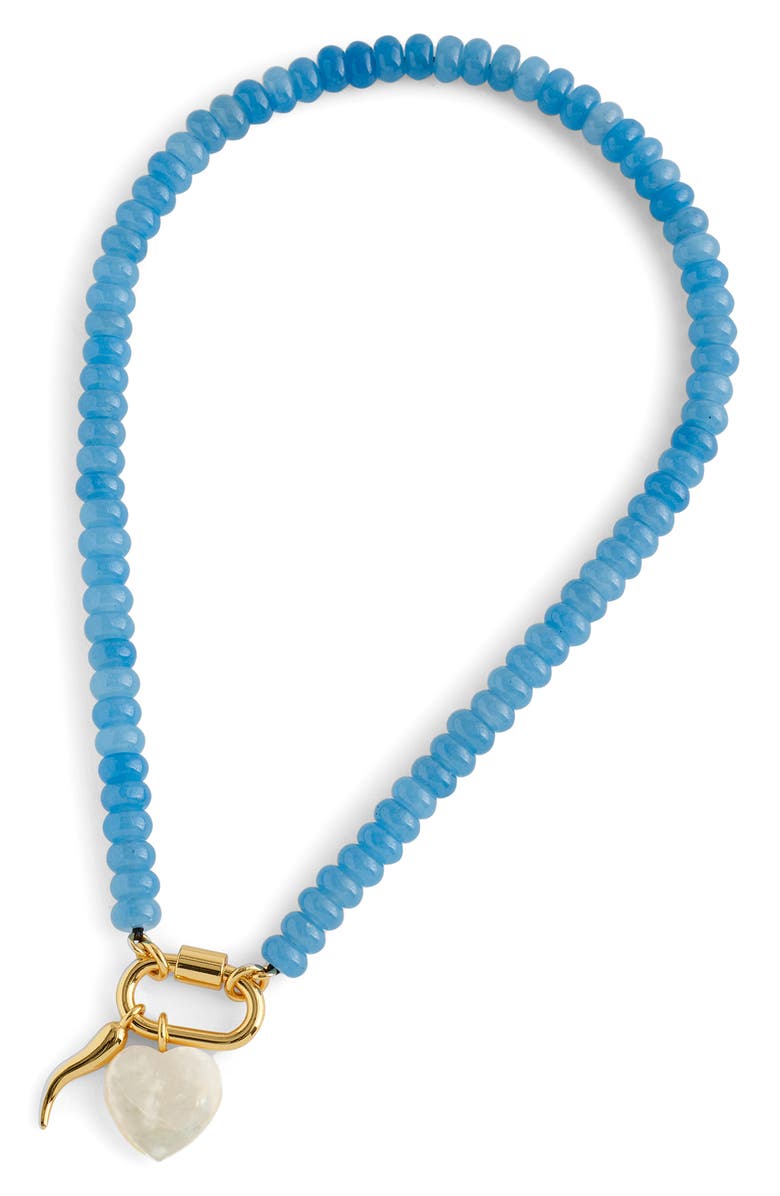 Madewell Semiprecious Beaded Carabiner Charm Necklace, Main, color, Soft Blue