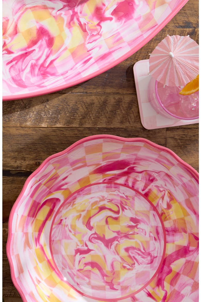Pink Marble Check Melamine Serving Bowl, Alternate, color, PINK