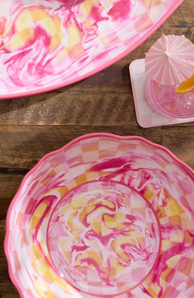 MACKENZIE CHILDS Pink Marble Check Melamine Serving Bowl, Alternate, color, Pink