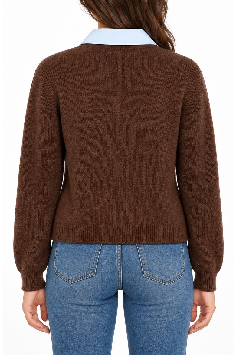 Faux Twofer Cardigan, Alternate, color, COFFEE/ LIGHT BLUE