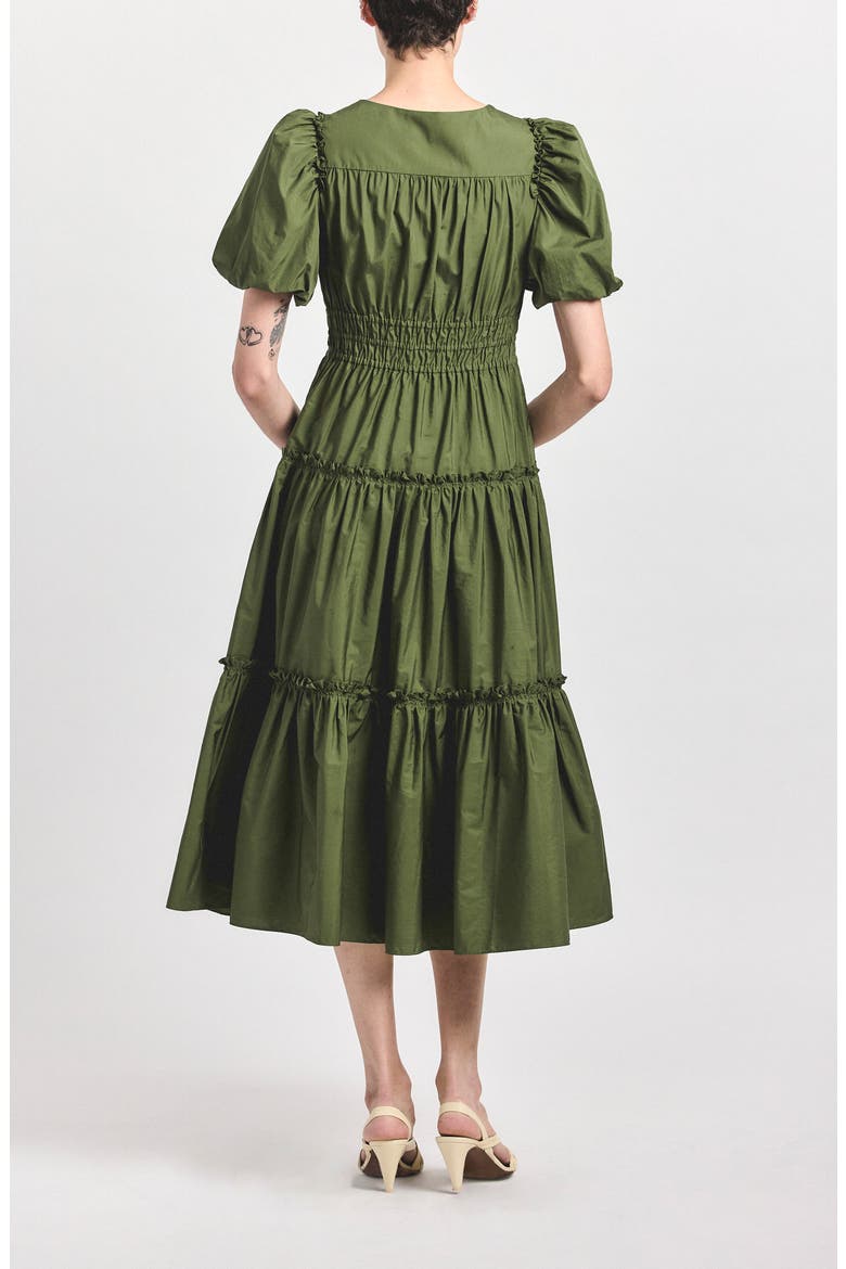 Phillipa Puff Sleeve Tiered Midi Dress, Alternate, color, FATIGUE