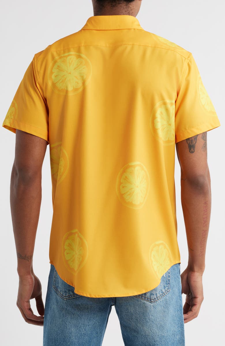 MAVRANS Citrus Print Short Sleeve Performance Button-Up Shirt, Alternate, color, Orange