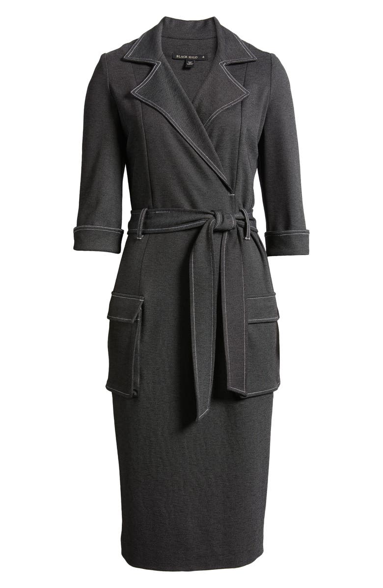 Black Halo Iria Tie Belt Denim Sheath Dress, Alternate, color,