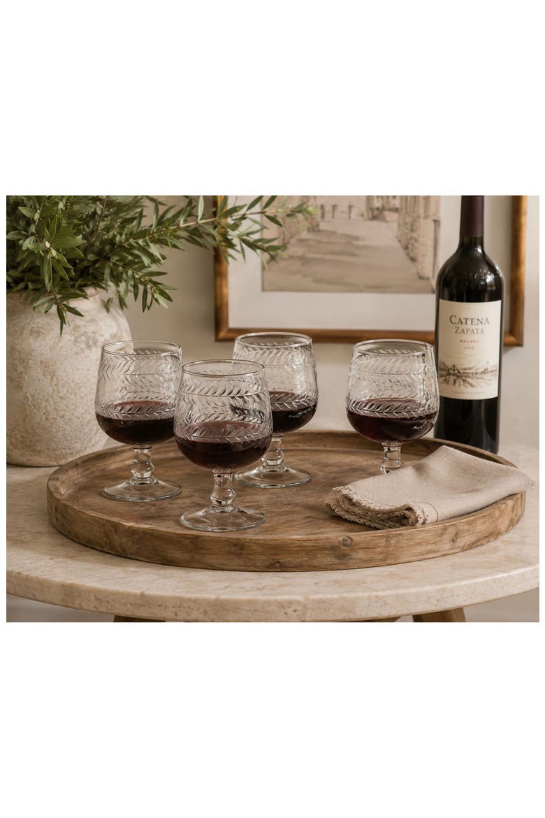 Tuscan Etched Set of 4 Wine Glasses, Alternate, color, CLEAR/ WHITE