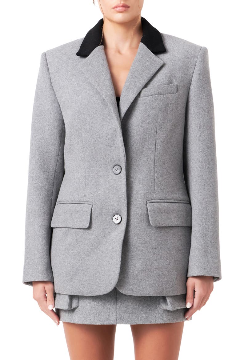 Oversize Wool Blend Blazer, Main, color, GREY/ BLACK