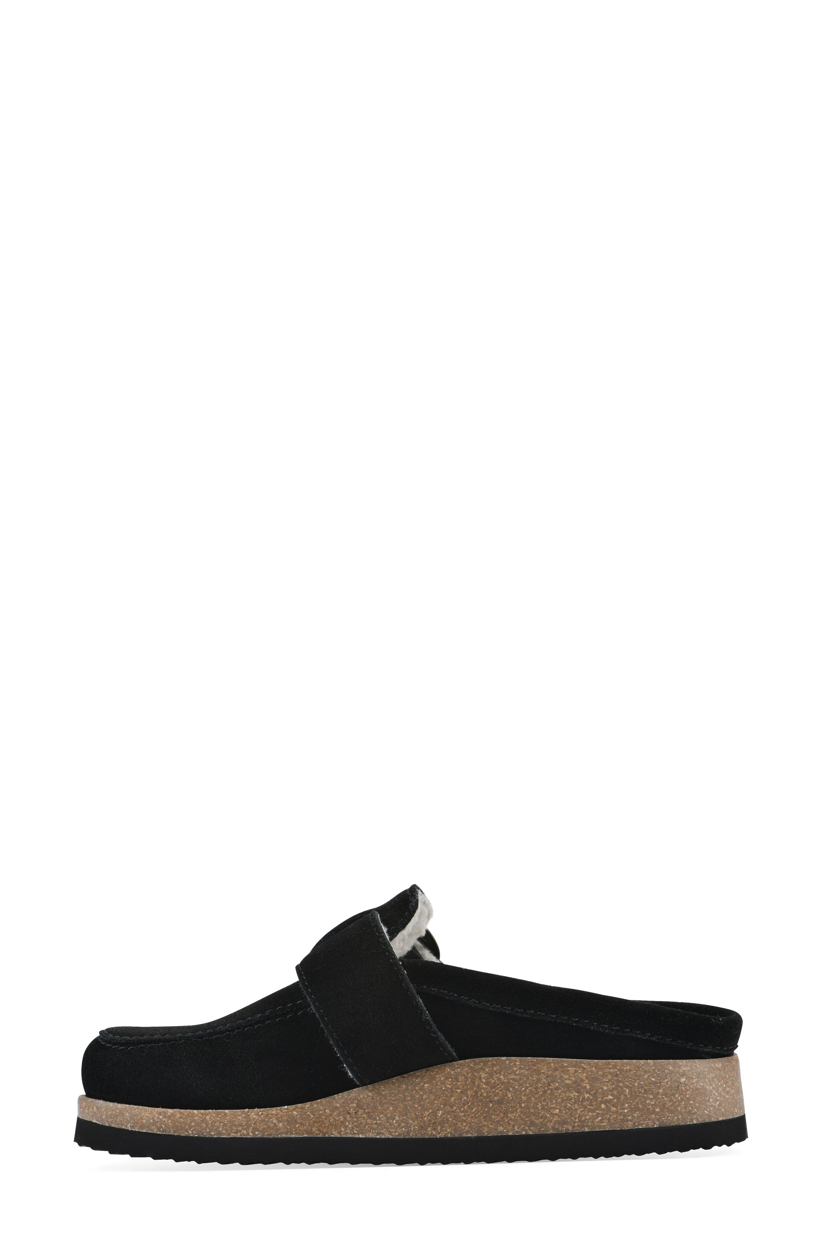 White Mountain Footwear Bueno Mule, Alternate, color, Black/ Suede W/ Faux Fur