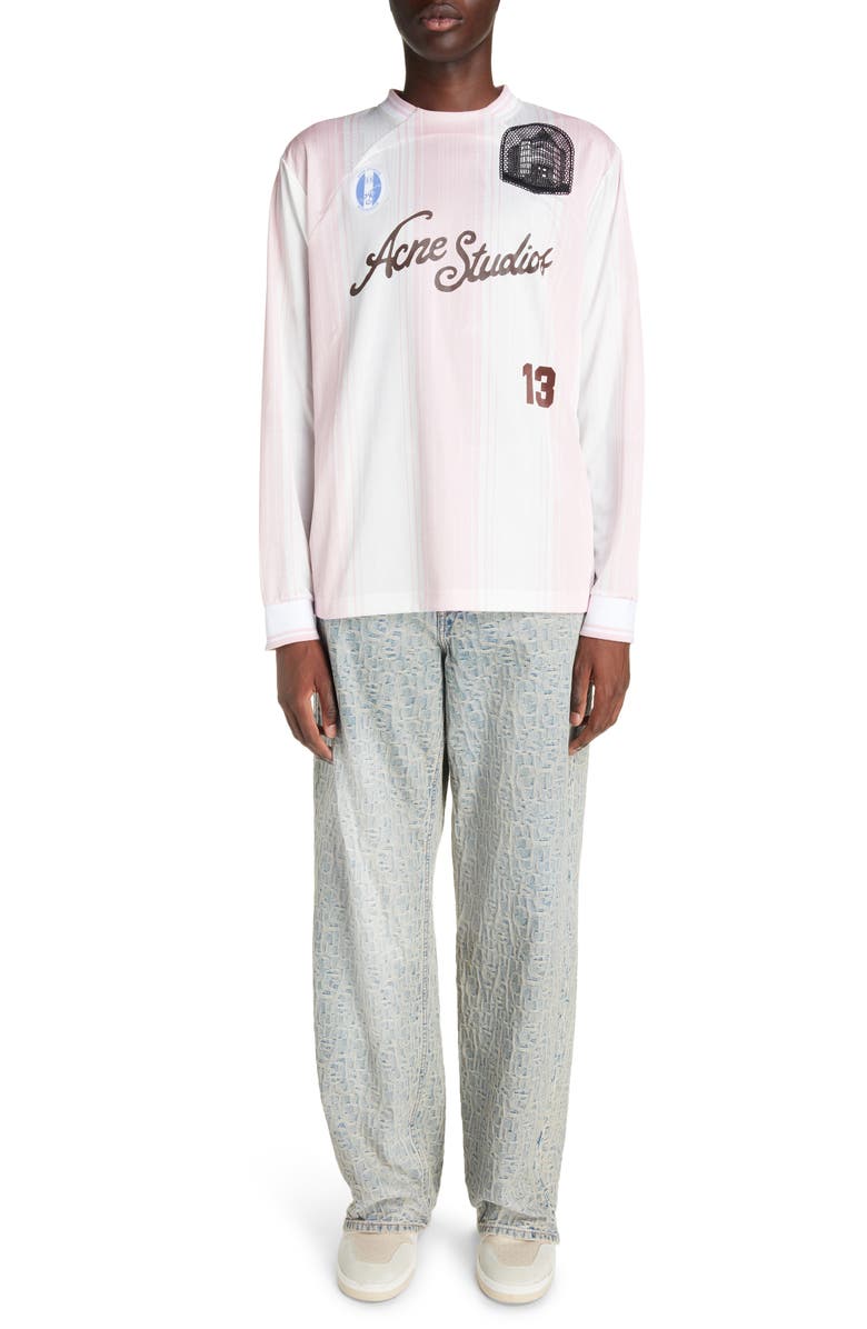 Acne Studios Embroidered Logo Stripe Long Sleeve Graphic T-Shirt, Alternate, color, 