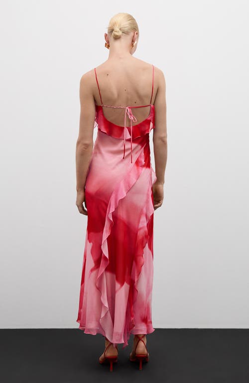 Mango Ruffle Chiffon Maxi Dress In Pink