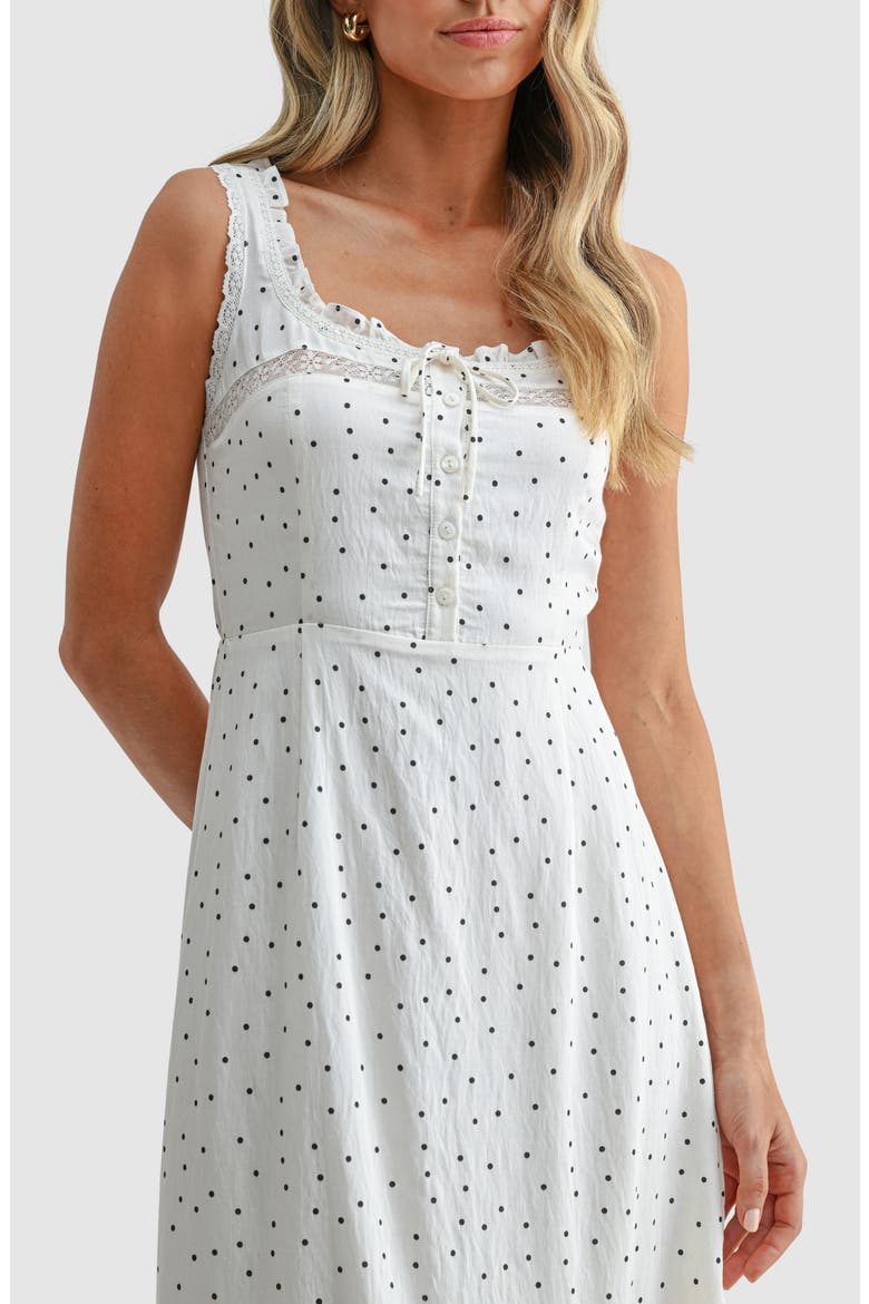 Lace Inset Tiered Midi Dress, Alternate, color, CREAM BLACK DOT