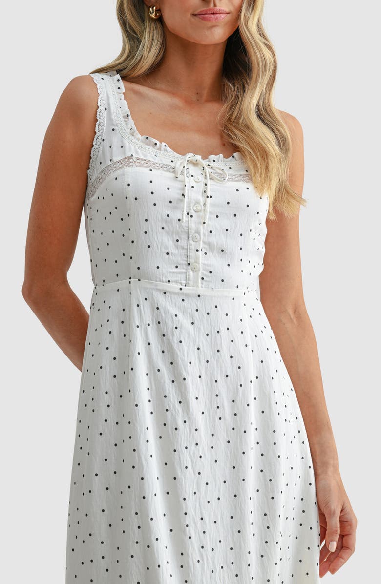 Lush Lace Inset Tiered Midi Dress, Alternate, color, Cream Black Dot