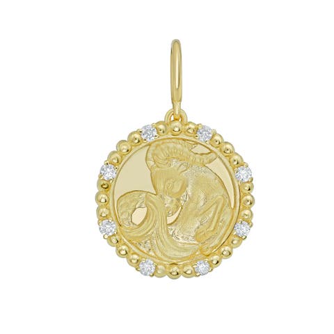 14K Gold Capricorn Diamond Bead Zodiac Medallion